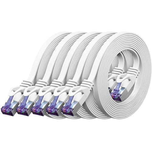 deleyCON 5x 1m Flaches CAT7 Netzwerkkabel (CAT 7 mit 10 Gbit/s) Gigabit LAN - RJ45 Ethernet Kurzes Patchkabel Flach - für Internet Switch Router Modem Patchpanel - Weiß deleyCON 5x 1m Flaches CAT7 Netzwerkkabel (CAT 7 mit 10 Gbit/s) Gigabit LAN - RJ45 Ethernet Kurzes Patchkabel Flach - für Internet Switch Router Modem Patchpanel - Weiß von deleyCON