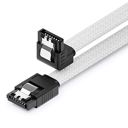 deleyCON 60cm SATA 3 Kabel Nylon 6 Gbit/s Datenkabel SATA III Anschlusskabel Serial ATA Verbindungskabel für Mainboard & Festplatte HDD SSD 1 S-ATA L-Stecker 90° Gewinkelt Weiß von deleyCON