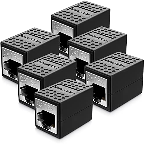 deleyCON 6x RJ45 Patchkabel Kupplung CAT6a 10 GIGABIT - LAN Verbinder Netzwerkkabel Ethernet Kabel Adapter 2x RJ45 Buchse - Cat6 Cat7 Cat8 Kompatibel - Schwarz von deleyCON