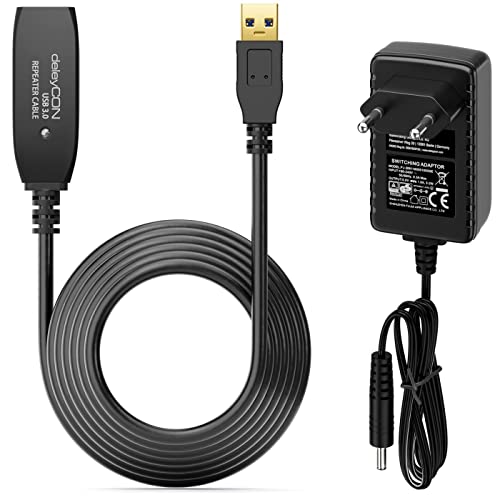 deleyCON 7,5m Aktives USB 3.0 Kabel Aktive Verlängerung mit 1 Signalverstärker & Netzteil USB3.0 Repeaterkabel Verlängerungskabel PC Computer Drucker Scanner von deleyCON