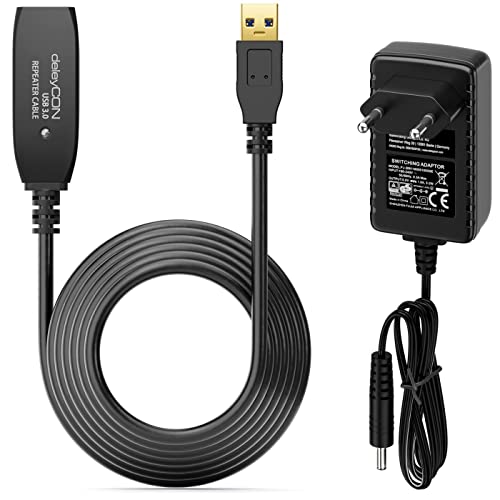 deleyCON 7,5m Aktives USB 3.0 Kabel Aktive Verlängerung mit 1 Signalverstärker & Netzteil USB3.0 Repeaterkabel Verlängerungskabel PC Computer Drucker Scanner von deleyCON