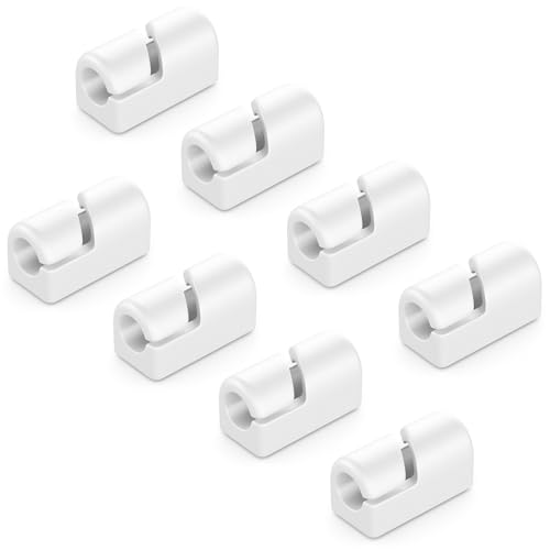 deleyCON 8 Stück Kabelhalter Selbstklebend Kabelklemmen Kabelmanagement Kabelclips Kabelführung Kabel Organizer Kabelhalterung Kabelbefestigung Haushalt Büro Schreibtisch Sockelleiste Silikon Weiß von deleyCON