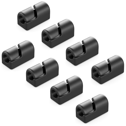 deleyCON 8 Stück Kabelhalter Selbstklebend Kabelklemmen Kabelmanagement Kabelclips Kabelführung Kabel Organizer Kabelhalterung Kabelbefestigung Haushalt Büro Schreibtisch Sockelleiste Silikon Schwarz von deleyCON