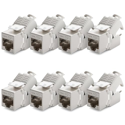 deleyCON 8x CAT 8 Keystone Jack Modul Patchkabel Netzwerkkabel Optimal für CAT8 CAT7 CAT7a Verlegekabel Verbinder STP Schirmung RJ45 Buchse Netzwerk Patchpanel Keystonehalterung Erweiterung von deleyCON