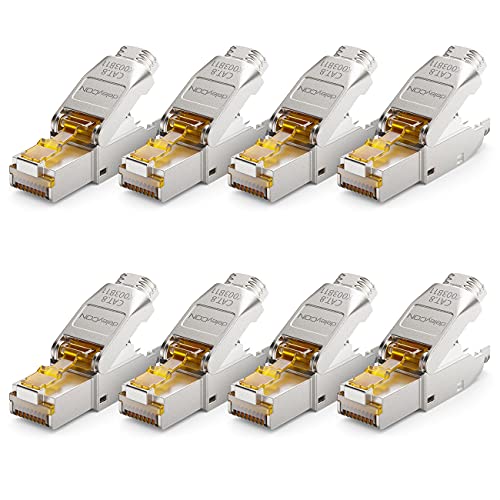 deleyCON 8x CAT 8 Netzwerkstecker RJ45 Werkzeuglos Geschirmt 40 Gbit/s Netzwerk Stecker für Starre Verlegekabel Rohkabel Steckverbinder RJ45 Ethernet LAN DSL Patchkabel von deleyCON