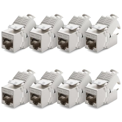 deleyCON 8x CAT6a Keystone Jack Modul Patchkabel Netzwerkkabel Verbinder STP Schirmung RJ45 Buchse Netzwerk Dose Patchpanel Keystonehalterung Erweiterung von deleyCON