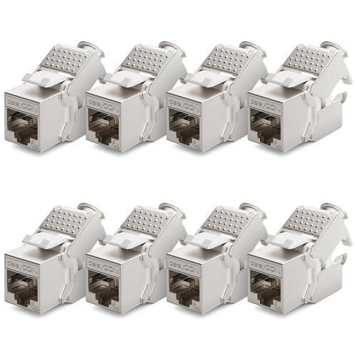 deleyCON 8x Keystone Modul CAT 6a Jack - Vollgeschirmt STP RJ45 Buchse Werkzeugfrei Dank Snap-In Montage CAT Rohkabel 500 MHz 10 Gbit/s von deleyCON