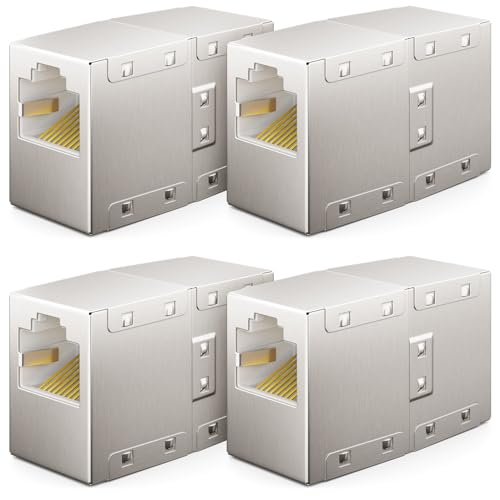 deleyCON 4 Stück RJ45 Kupplung (1000 Mbit) Gigabit LAN Kabel Verlängerung Netzwerkkabel Ethernet Adapter Verbinder Kompatibel zu Cat8, Cat7, Cat6, Cat5 Patchkabel LAN DSL POE 2X RJ45 Buchse von deleyCON