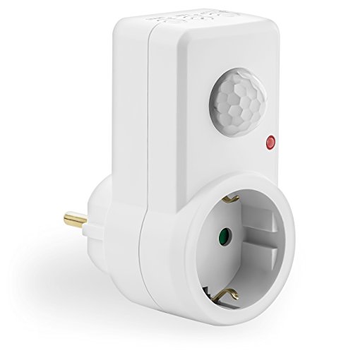 deleyCON 1x Infrarot Bewegungsmelder für Steckdosen im Innenbereich Lichtsteuerung 120° Arbeitsfeld 9m Reichweite eingebauter Lichtsensor einstellbare Empfindlichkeit Weiß von deleyCON