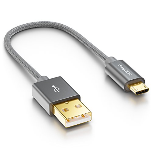 deleyCON Micro USB Kabel 0,15m Nylon + Metallstecker - Ladekabel Datenkabel Schnellladekabel - Smartphone Tablet PC Laptop Notebook - Grau von deleyCON