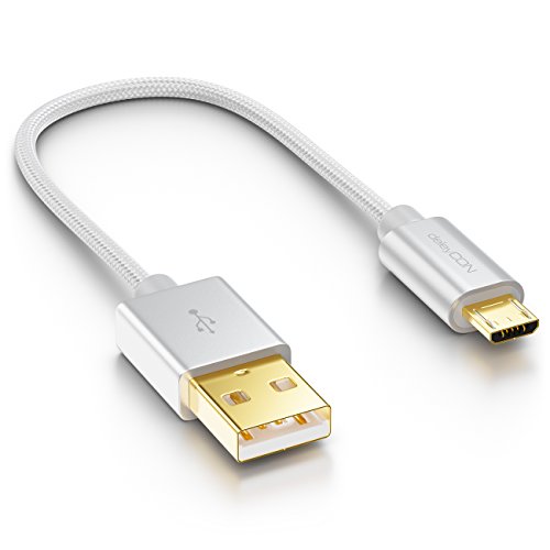 deleyCON Micro USB Kabel 0,15m Nylon + Metallstecker - Ladekabel Datenkabel Schnellladekabel - Smartphone Tablet PC Laptop Notebook - Silber von deleyCON