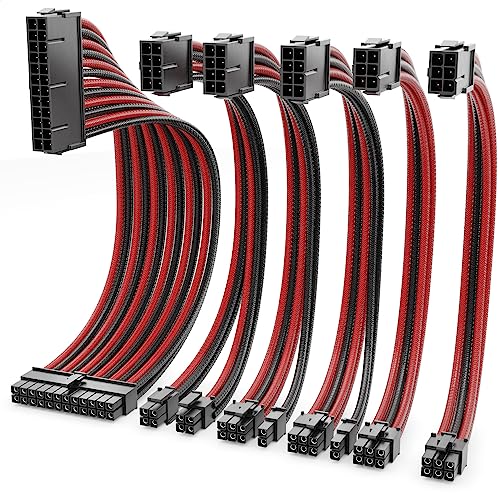deleyCON Netzteil Kabel Verlängerung Set 6-Teilig 30cm - Grafikkarte PC Computer Mainboard ATX 24-Pin EPS 4+4-Pin PCI Express 6+2-Pin & 6-Pin Stromkabel Stecker auf Buchse Schwarz Rot deleyCON Netzteil Kabel Verlängerung Set 6-Teilig 30cm - Grafikkarte PC Computer Mainboard ATX 24-Pin EPS 4+4-Pin PCI Express 6+2-Pin & 6-Pin Stromkabel Stecker auf Buchse Schwarz Rot von deleyCON