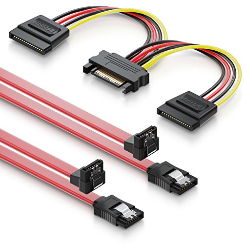 deleyCON SATA 3 Kabel Set 2x SATA III Kabel mit 1x 90° Stecker + Y Strom Adapter Kabel - SSD HDD Festplatte von deleyCON