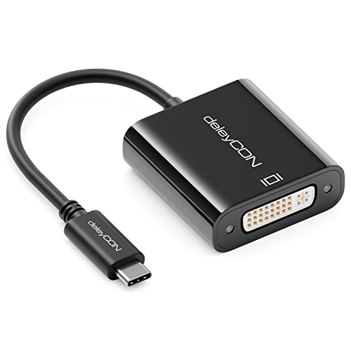 deleyCON USB C auf DVI Adapter Konverter - 1080p Full HD - USB C Stecker auf DVI Buchse - PC Laptop Smartphone auf TV Monitor Beamer - Schwarz von deleyCON