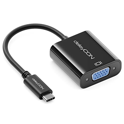 deleyCON USB C auf VGA Adapter Konverter - 1200p Dual WUXGA - USB C Stecker auf VGA Buchse - PC Laptop Smartphone auf TV Monitor Beamer - Schwarz deleyCON USB C auf VGA Adapter Konverter - 1200p Dual WUXGA - USB C Stecker auf VGA Buchse - PC Laptop Smartphone auf TV Monitor Beamer - Schwarz von deleyCON