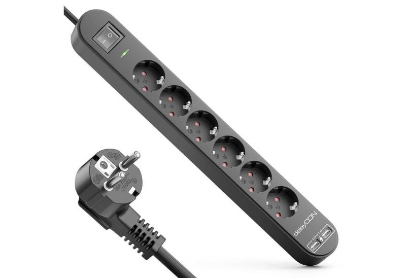 deleyCON deleyCON 1,5m 6 Fach Steckdosenleiste mit USB & EIN/AUS Schalter Steckdosenleiste von deleyCON