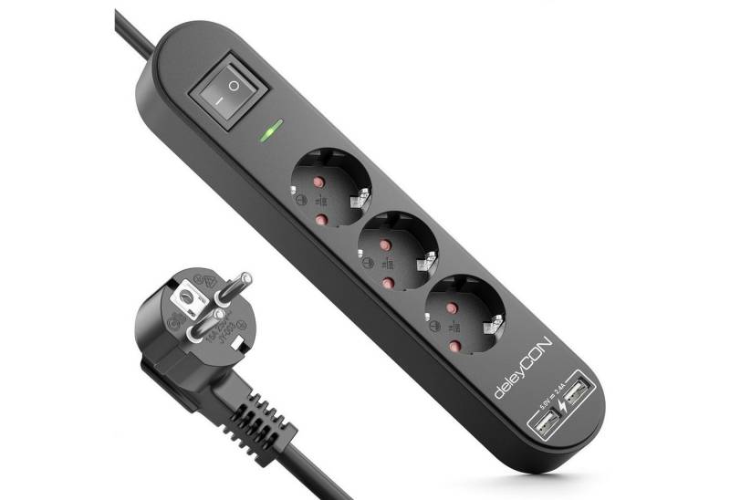 deleyCON deleyCON 3,0m 3 Fach Steckdosenleiste mit USB & EIN/AUS Schalter Steckdosenleiste von deleyCON