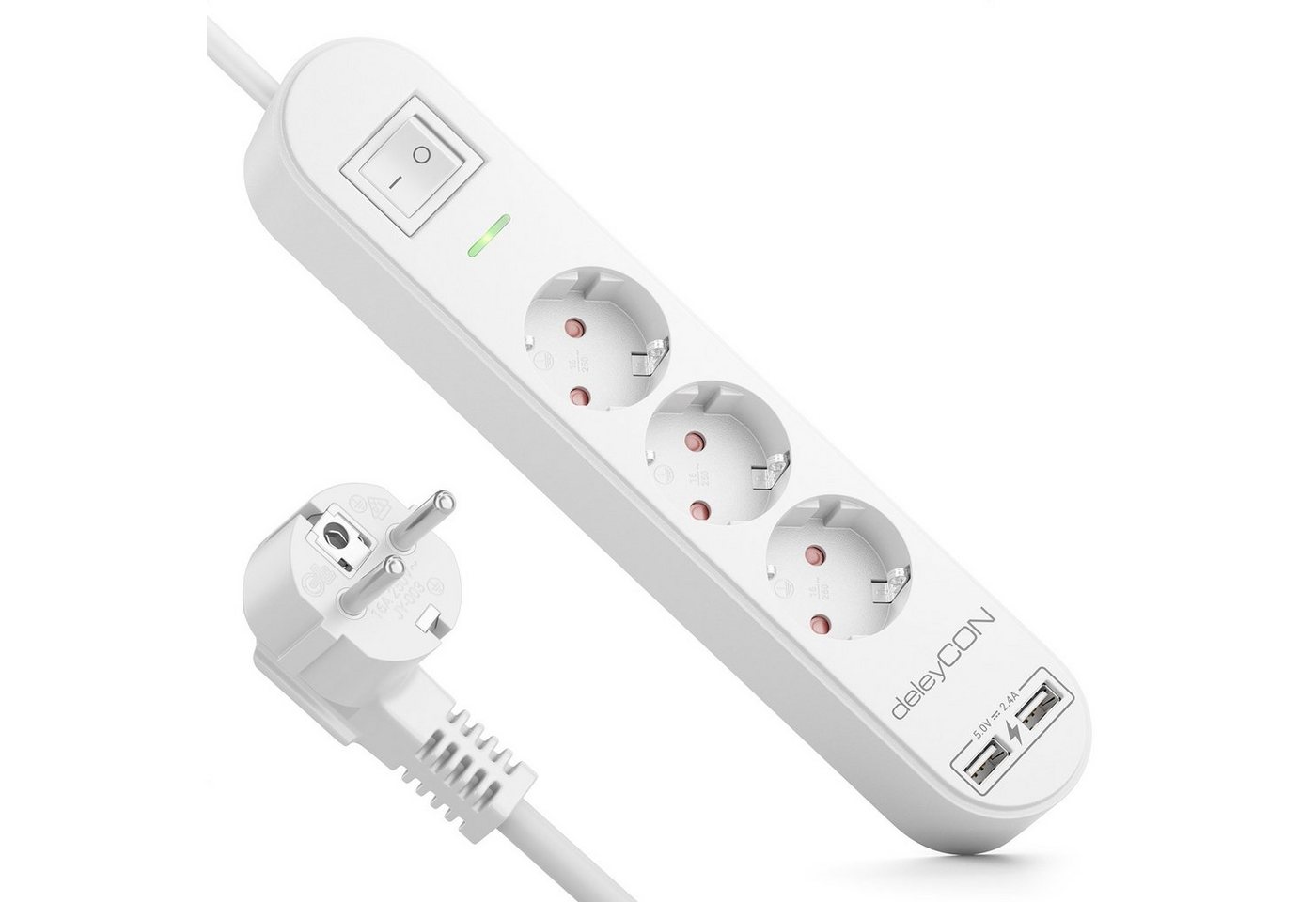 deleyCON deleyCON 3,0m 3 Fach Steckdosenleiste mit USB & EIN/AUS Schalter Weiß Steckdosenleiste deleyCON deleyCON 3,0m 3 Fach Steckdosenleiste mit USB & EIN/AUS Schalter Weiß Steckdosenleiste von deleyCON