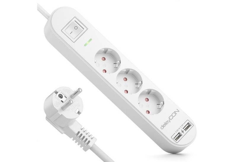 deleyCON deleyCON 3,0m 3 Fach Steckdosenleiste mit USB & EIN/AUS Schalter Weiß Steckdosenleiste von deleyCON