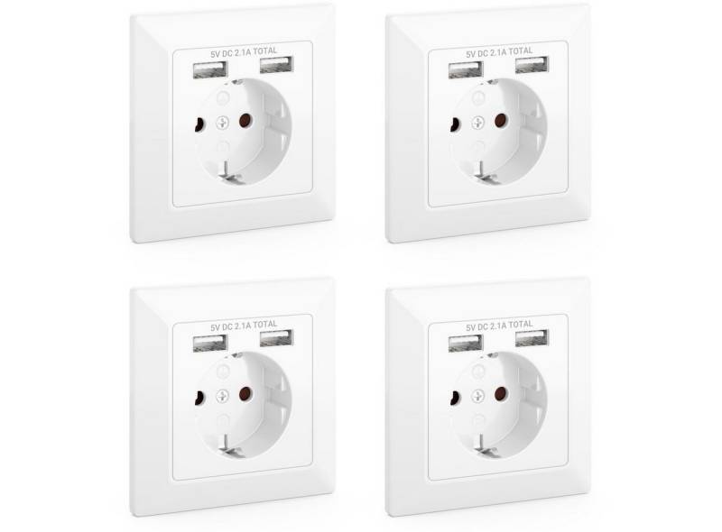 deleyCON deleyCON 4x Einbausteckdose mit 2x USB Wandsteckdose Schutzkontakt Steckdosenleiste von deleyCON