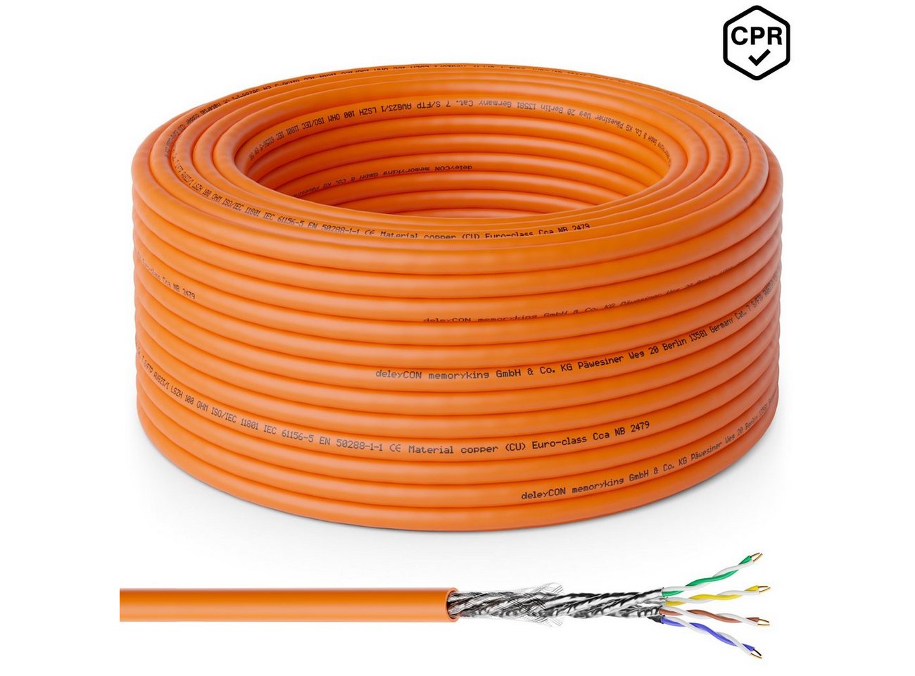 deleyCON deleyCON 50m CAT 7 Verlegekabel Netzwerkkabel S/FTP Schirmung 10Gbit LAN-Kabel von deleyCON