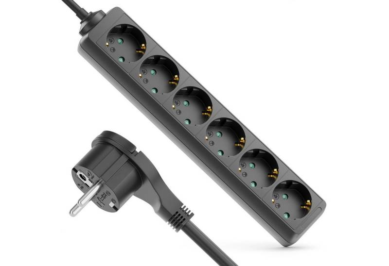 deleyCON deleyCON 6 Fach Steckdosenleiste mit Flachstecker Stromleiste 3,0m Steckdosenleiste von deleyCON