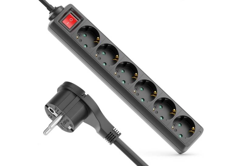 deleyCON deleyCON 6 Fach Steckdosenleiste mit Flachstecker & EIN/AUS Schalter Steckdosenleiste von deleyCON
