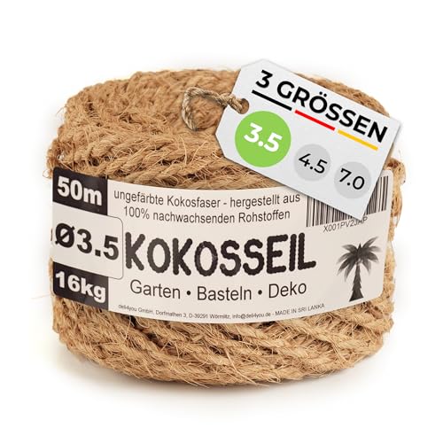 deli4you - Kokosseil 3.5 mm x 50 m - Kokosstrick Seil Kokosgarn als Bindedraht Kokosfaserschnur DIY Kokusseil unbehandelt ungefärbt - dekoratives Kokosband Paketschnur Kordel zum Basteln von deli4you