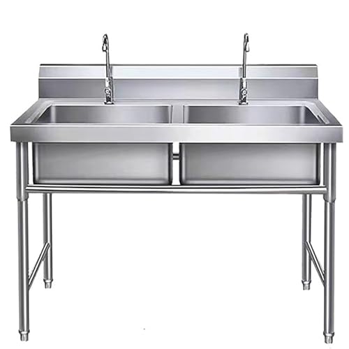 Doppel Spülbecken Edelstahlspüle Küche, Freistehende Spülbecken Gewerbliche mit Wasserhahn, Freistehende Spültisch Komplettes Set, Häuslich/Kommerziell von delicate life furniture