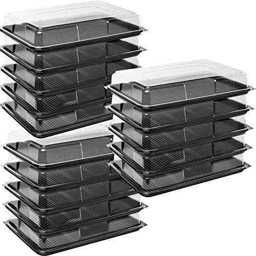 Deli Supplies 15 Stück große rechteckige Speiseteller-Set mit schwarzem Boden mit transparentem Deckel, robust für Buffet, Lebensmitteln, Sandwich-Tabletts (L450 mmxB310 mmx75 mm mit Deckel) von delisupplies