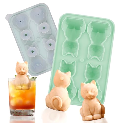 Eiswürfelform, dellyy Silikon Eiswürfelform Niedliche Katze,Wiederverwendbar Ice Cube Tray, 4 Fach Eiswürfel Form mit Deckel, Eisformen Silikon für Eis, Whiskey, Cocktail, Saft von dellyy