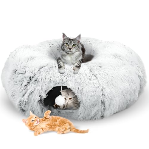 Katzentunnel Rund Plüsch, Katzentunnel Rund mit Schlafplatz, XXL Große Katzen mit Abnehmbarer Matte und Schüttelbällen, Hellgrau Katzentunnel Rund Plüsch, Katzentunnel Rund mit Schlafplatz, XXL Große Katzen mit Abnehmbarer Matte und Schüttelbällen, Hellgrau von dellyy