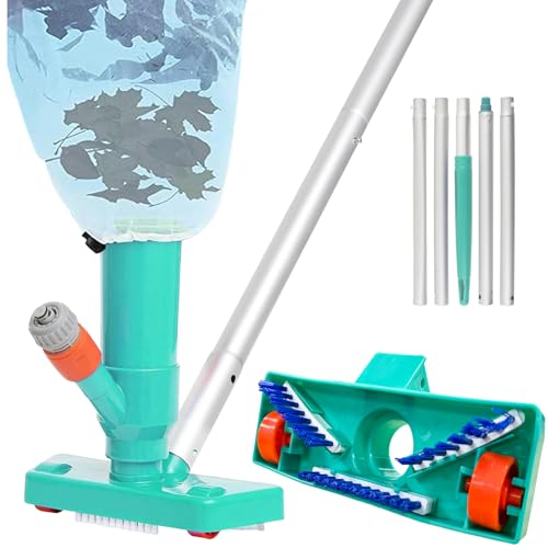 Poolsauger Staubsauger, dellyy Pool Staubsauger, Bodensauger für Pool mit Teleskopstange & Bürste & Laubsack, Staubsauger für die Reinigung des Bodens des Schwimmbeckens von dellyy