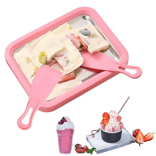 Rolled Ice Cream Maker, dellyy Eisplatte zum Eis Machen mit 2 Spateln, Eiscreme Roller Maker Pan, Ice Rolls Platte zum Roll Eis Selber Machen, Eiscreme Maschine für Sorbet und Gelato (Rosa) von dellyy