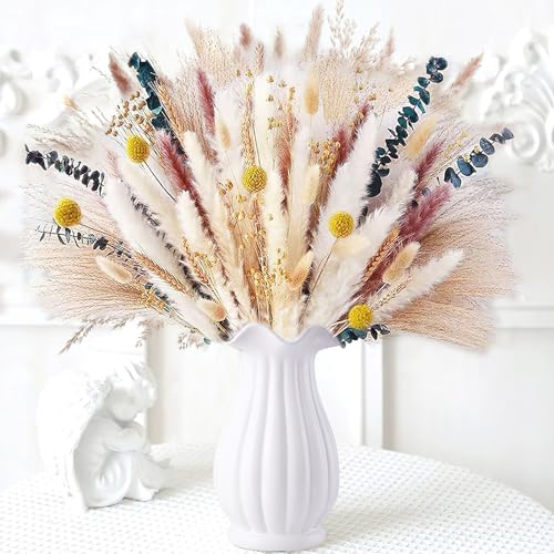 dellyy 40~44cm Langes Pampasgras, 100pcs Trockenblumen zur Wohnzimmer Dekoration, Pampasgras Getrocknet, Pampasgras Deko Hochzeit Tischdeko Raumdeko, Vase nicht enthalten (B) von dellyy