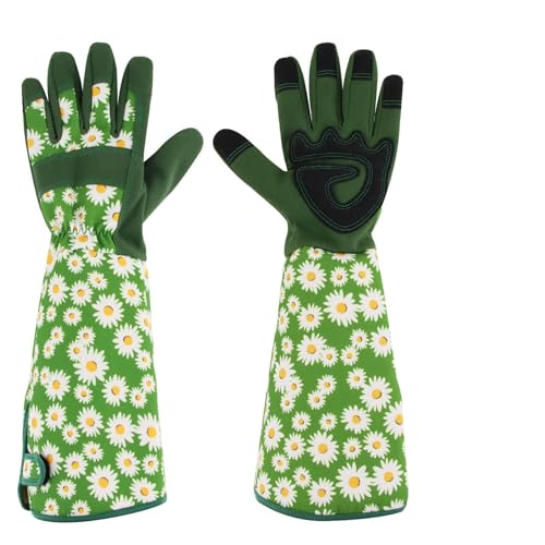 dellyy Leder Gartenhandschuhe für Damen und Herren, Gartenarbeitshandschuhe, Rosenhandschuhe zum Schutz Vor Rosendornen und Trockenen Zweigen, Atmungsaktiv, Größe L, für Rosengarten, Zerspanung von dellyy