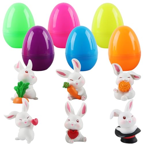 dellyy Kleine Osterhasen Figuren, 6 Stück Figur Hase, Ostereier, Miniatur Ostern Deko Figuren, Easter Bunny Decoration, Osterhasen Kuchen, für DIY Miniatur Bonsai Garten Cake Desktop Deko von dellyy