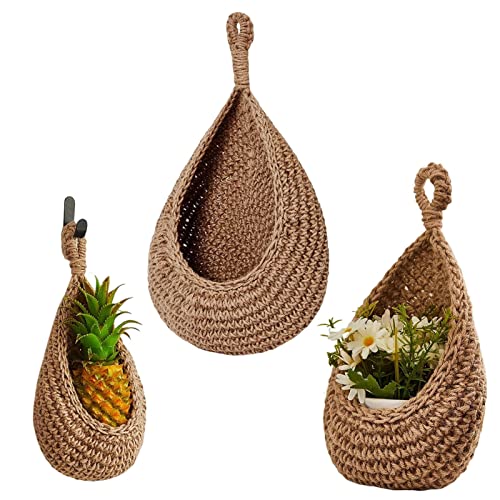 delr Boho Obstkorb | Hängekorb aus böhmischem Baumwollseil | Taschen-Organizer aus hängendem Stoff für Obst- und Gemüsekörbe 3 Stück von delr