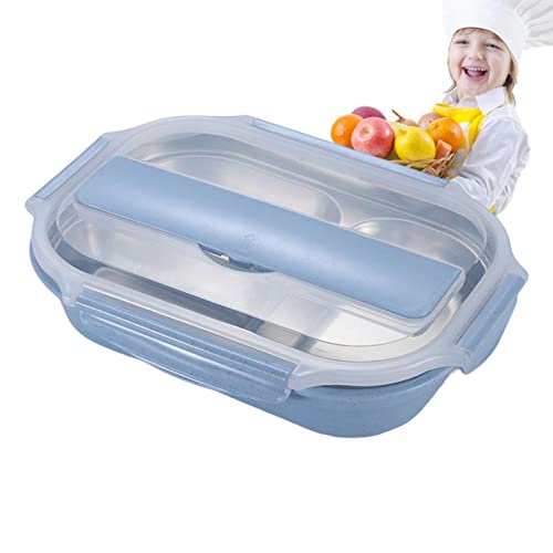 delr Lunchboxen - Edelstahl Bento-Lunchbox mit 3 Fächern - Wiederverwendbare Lunchbox Lebensmittelaufbewahrungsbehälter von delr