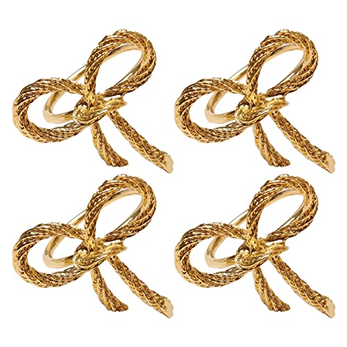 delr Serviettenringe mit Schleife | Set mit 4 Serviettenringen in Gold mit Schleife | Serviettenhalter Esstisch Serviettenhalter für Abendessen Bankett Hochzeit von delr