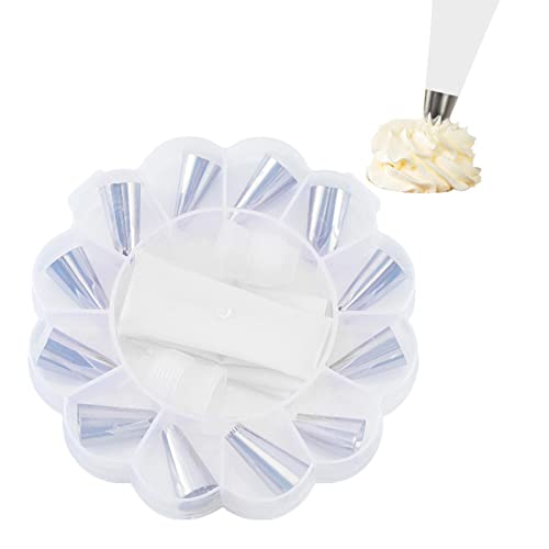delr Spritzbeutelspitzen | 12 Spritztüllen für Kuchen | Gebäckbeutel, 2 Kupplungen, Backwerkzeuge für die Dekoration von Kuchen und Cupcakes, Kuchen von delr
