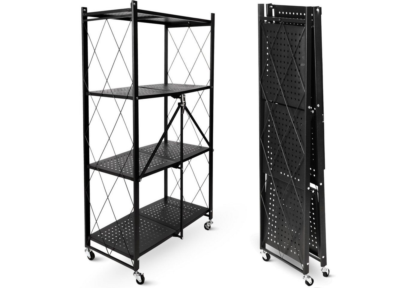 deluxe4home Mehrzweckregal Klappregal rollbar in schwarz I Rollregal klappbar Küchenregal, Faltregal mit Rollen von deluxe4home