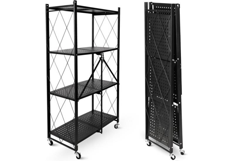 deluxe4home Mehrzweckregal Klappregal rollbar in schwarz I Rollregal klappbar Küchenregal, Faltregal mit Rollen von deluxe4home