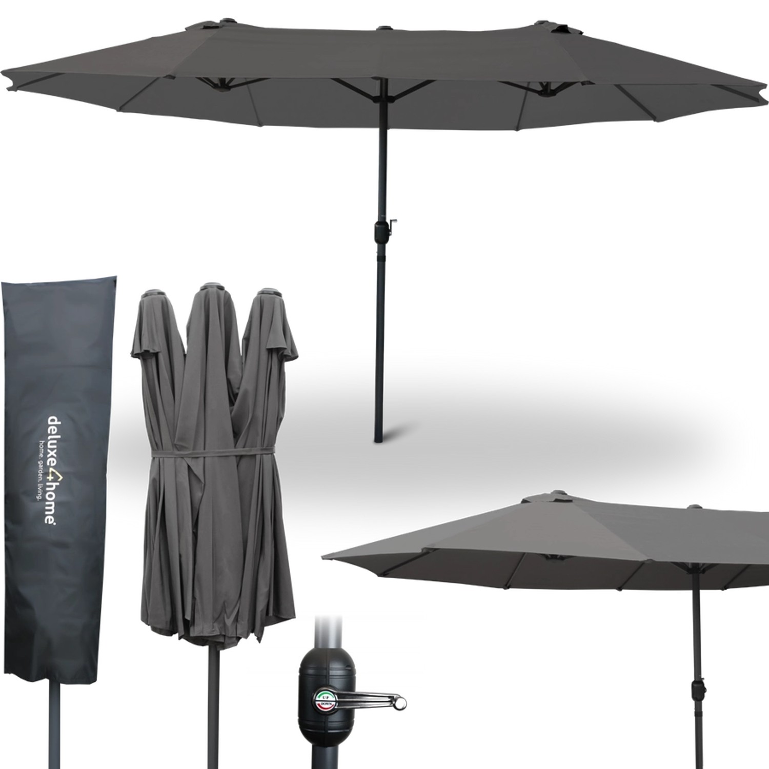 deluxe4home XXL Doppelsonnenschirm 450cm x 260cm mit Handkurbel Anthrazit deluxe4home XXL Doppelsonnenschirm 450cm x 260cm mit Handkurbel Anthrazit von deluxe4home