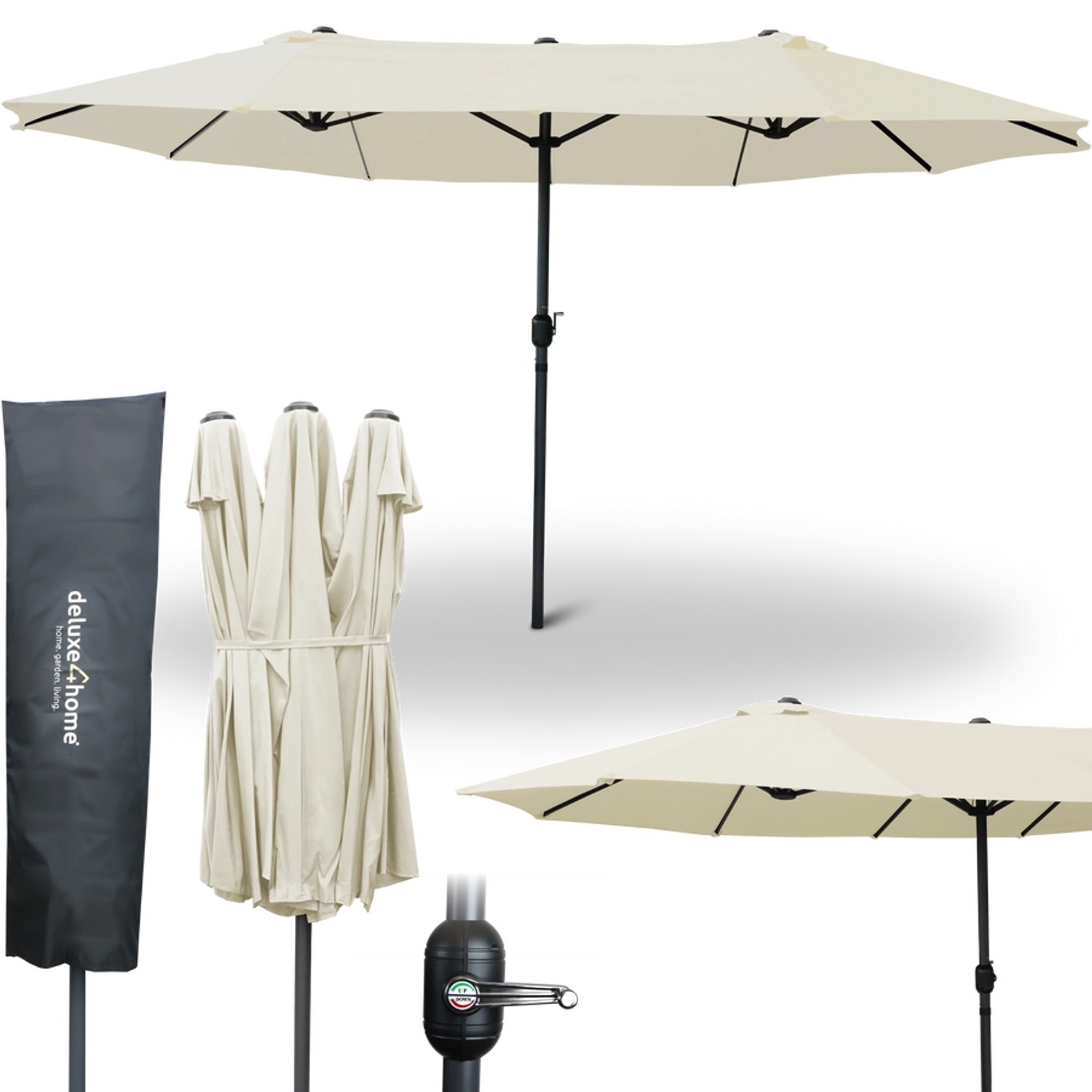 deluxe4home XXL Doppelsonnenschirm 450cm x 260cm mit Handkurbel Creme deluxe4home XXL Doppelsonnenschirm 450cm x 260cm mit Handkurbel Creme von deluxe4home
