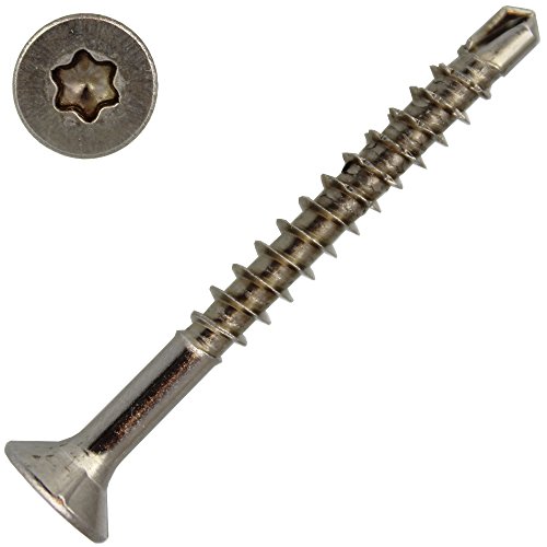 25 Stück Spanplattenschrauben 6 X 160/90 TORX T-25 mit Bohrspitze (Teilgewinde), Senkkopf u. Innensechsrund, Edelstahl A2 von dely-trade