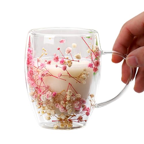 Doppelwandige Kaffeetasse Doppelwandige Isolierte Glasbecher Mit Getrockneten Blumen Und Griff Kaffeetassen Glas Doppelwandig Mit Blumen Blumenbecher Für Tee, Milch, Heiße Oder Kalte Getränke von demaxiyad