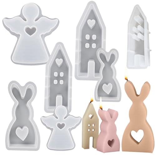 Ostern Silikonform, 7 Stück 3d Osterhase Silikonform Kerzenhalter, Silikonform Haus, Antihaftbeschichtetes DIY-Kunsthandwerk, Ostergeschenke von demaxiyad