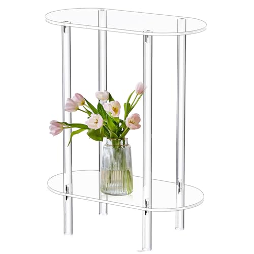 demaxiyad Acryl-Nachttisch – 2-stöckiger transparenter Beistelltisch, Acryl-Beistelltische, kleiner, transparenter ovaler Nachttisch, 2-stöckiger Nachttisch für Schlafzimmer, Zuhause von demaxiyad