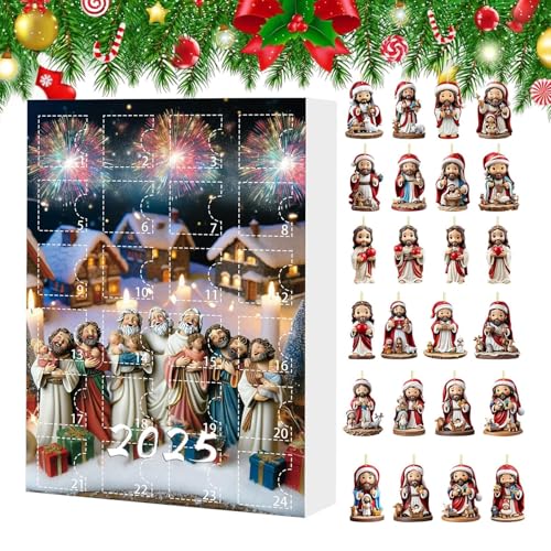 demaxiyad Dekompensations-Adventskalender Ornament – Weihnachtsdekorationen 2025 mit 24 Tagen Ornamente Jesus 2D – Festliche Dekoration für Fenster Wand Außentore Zweige von demaxiyad
